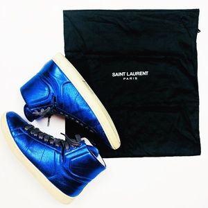 YSL-- Saint Laurent Blue Metallic High Top Sneaker
